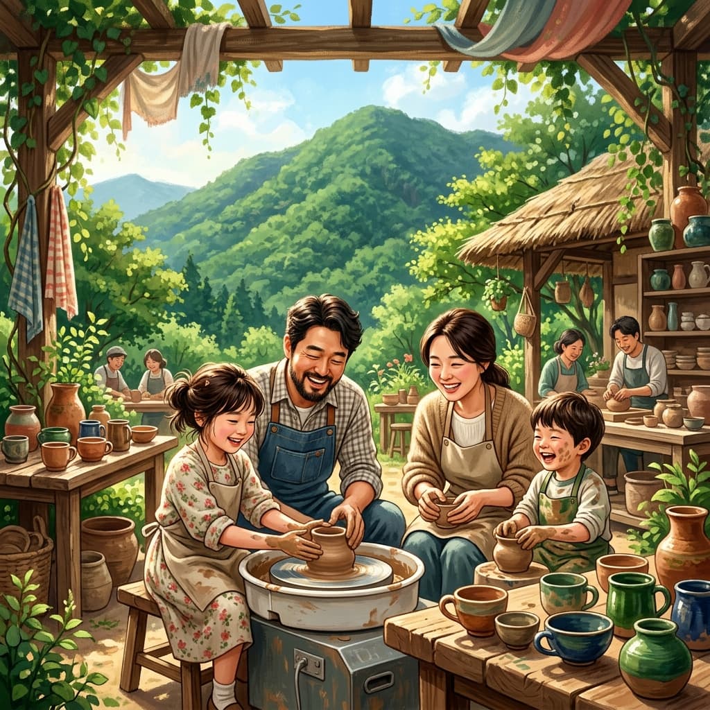 평촌도예 체험 놀이터 물레 체험 모습